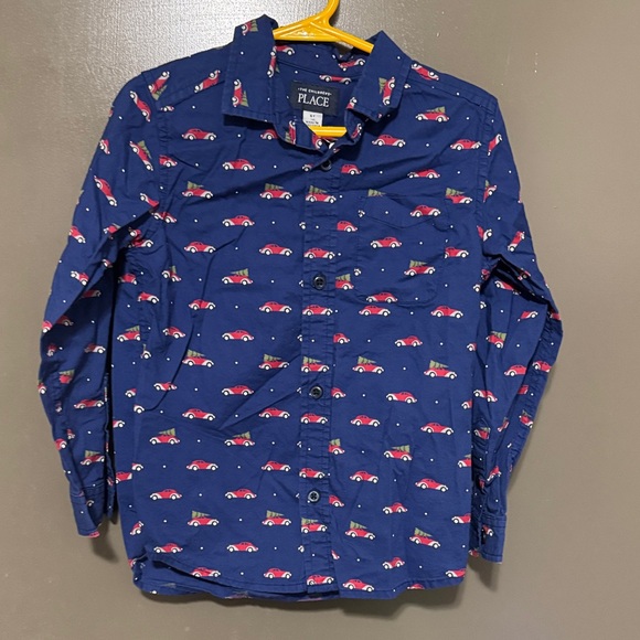 The Children's Place Other - The Children's Place Blue Button Down Shirt with Red Car Print
